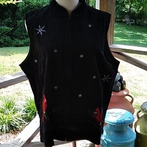 BAXTER & WELLS black cardigan vest red cardinal birds 🐦